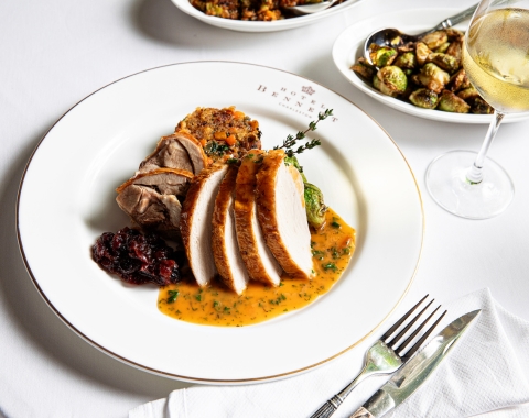 overhead view of a table with colorful dishes