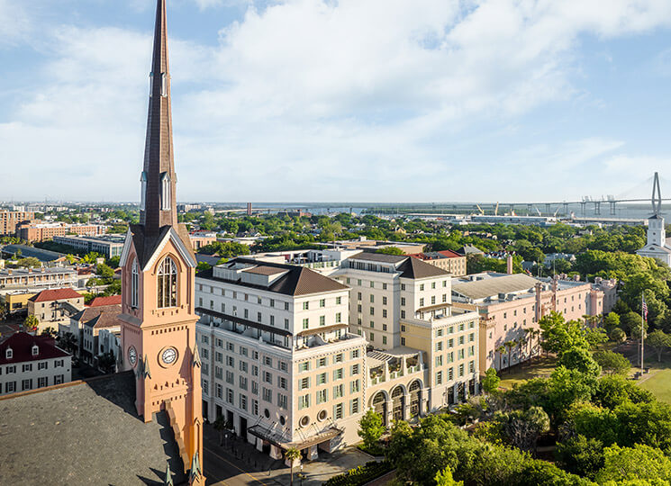 Hotel Bennett exterior aerial with steeple