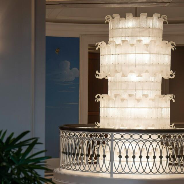 Mural and large chandelier